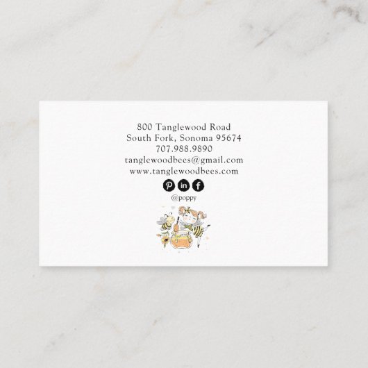 Cute Honey Bee Apiary Beekeeper Honey Products  名刺 (裏面)