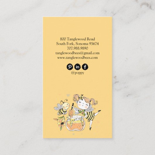 Cute Honey Bee Apiary Beekeeper Honey Products  名刺 (裏面)