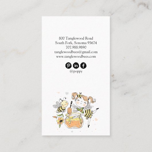 Cute Honey Bee Apiary Beekeeper Honey Products  名刺 (裏面)