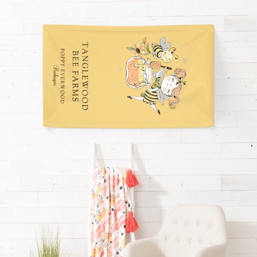 Cute Honey Bee Apiary Beekeeper Honey Products  横断幕 (インサイチュ)