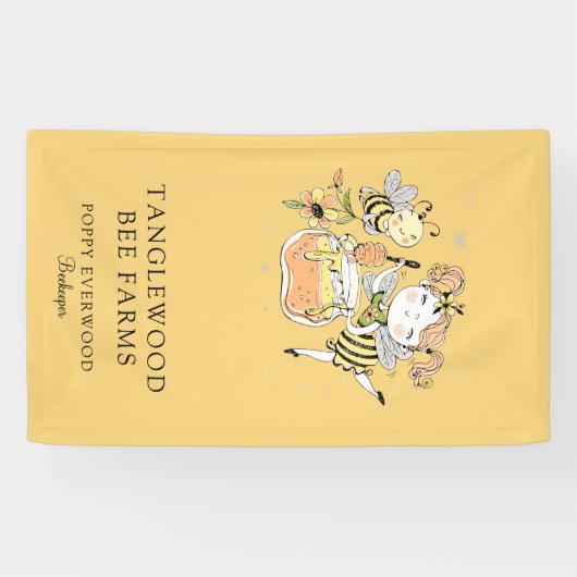 Cute Honey Bee Apiary Beekeeper Honey Products  横断幕 (横)
