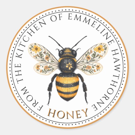Cute Honey Bee Floral Honey Label ラウンドシール (正面)