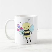 Cute Honey Bee Holding Flowers Custom Name コーヒーマグカップ (左)