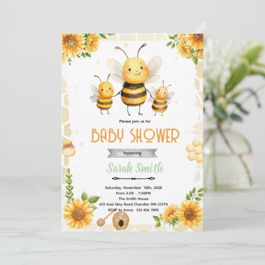 Cute honey bee party theme invitation 招待状 (スタンド正面)