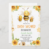 Cute honey bee party theme invitation 招待状 (正面/裏面)