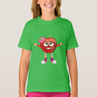 Cute Hopeful Red Apple Girl Cartoon Shirt for Kids Tシャツ