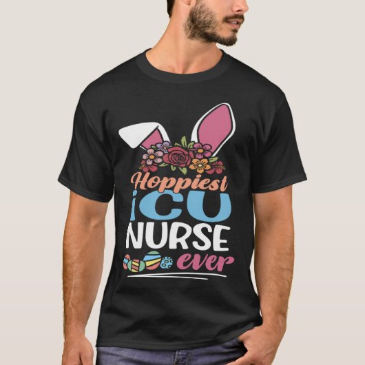 Cute Hoppiest ICU Nurse Ever Bunny Ear Red Plaid E Tシャツ (正面)
