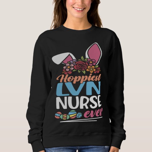 Cute Hoppiest LVN Nurse Ever Bunny Ear Red Plaid E スウェットシャツ (正面)