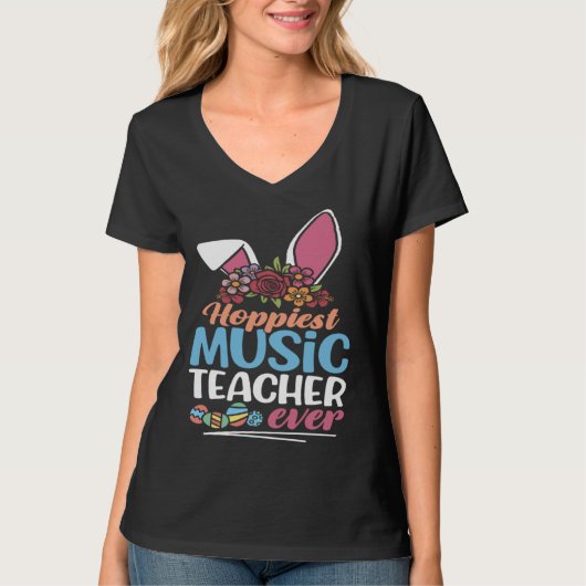 Cute Hoppiest Music Teacher Ever Bunny Ear Red Pla Tシャツ (正面)