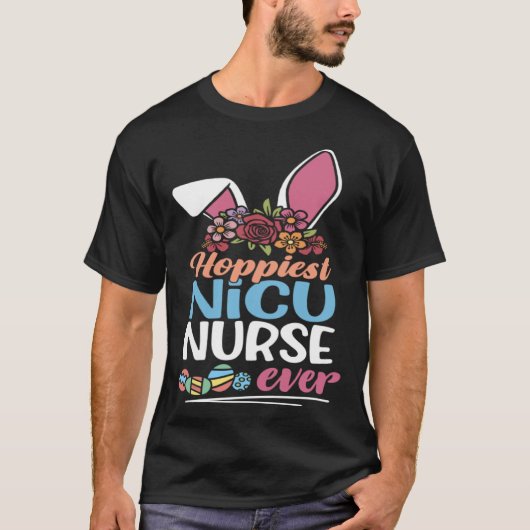 Cute Hoppiest NICU Nurse Ever Bunny Ear Red Plaid  Tシャツ (正面)
