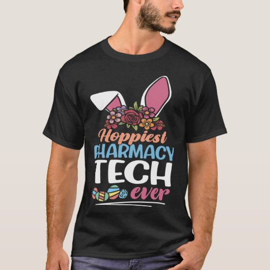 Cute Hoppiest Pharmacy Tech Ever Bunny Ear Red Pla Tシャツ (正面)
