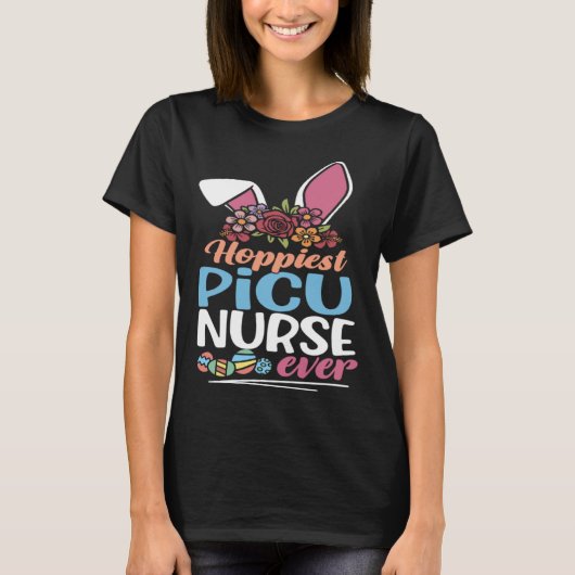 Cute Hoppiest PICU Nurse Ever Bunny Ear Red Plaid  Tシャツ (正面)