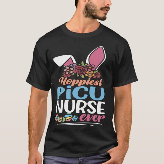 Cute Hoppiest PICU Nurse Ever Bunny Ear Red Plaid  Tシャツ (正面)