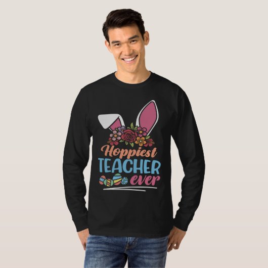 Cute Hoppiest Teacher Ever Bunny Ear Red Plaid Eas Tシャツ (正面フル)