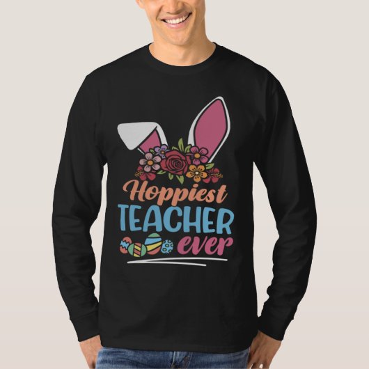 Cute Hoppiest Teacher Ever Bunny Ear Red Plaid Eas Tシャツ (正面)