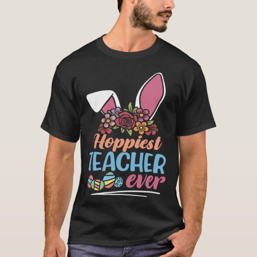 Cute Hoppiest Teacher Ever Bunny Ear Red Plaid Eas Tシャツ (正面)