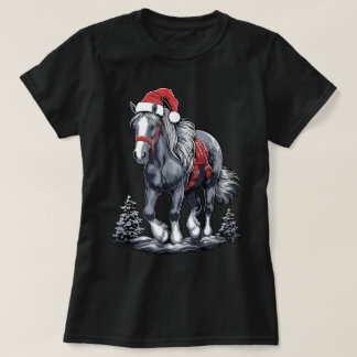 Cute Horse Christmas Santa Hat Xmas Pony Pajama Tシャツ