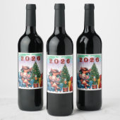 Cute Horse New Year's Eve Label ワインラベル (ボトル)