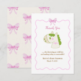 Cute Horse Pink Bow Personalized Girl Baby Shower  サンキューカード