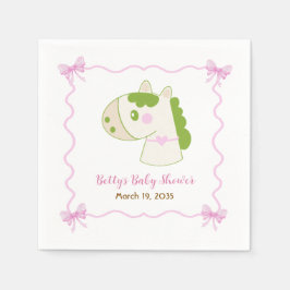 Cute Horse Pink Bow Personalized Girl Baby Shower  スタンダードカクテルナプキン