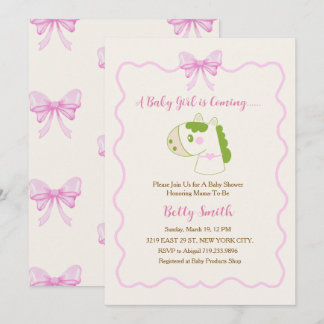 Cute Horse Pink Bow Personalized Girl Baby Shower  招待状