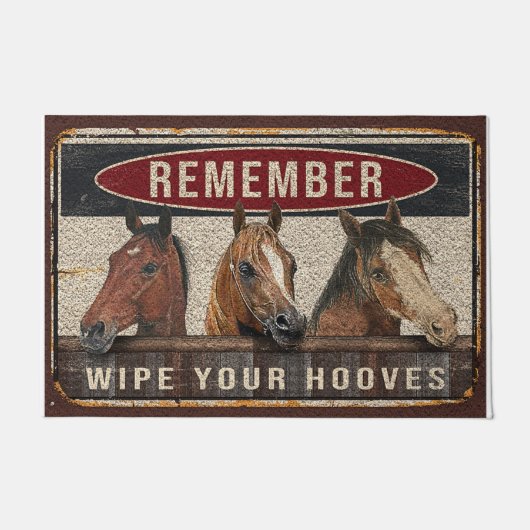 Cute Horse Remember Wipe Your Hooves Door Mat ドアマット (正面)