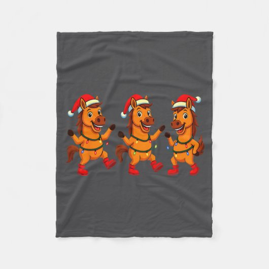 Cute Horse Santa Hat Dancing Lights Christmas Danc フリースブランケット (正面)