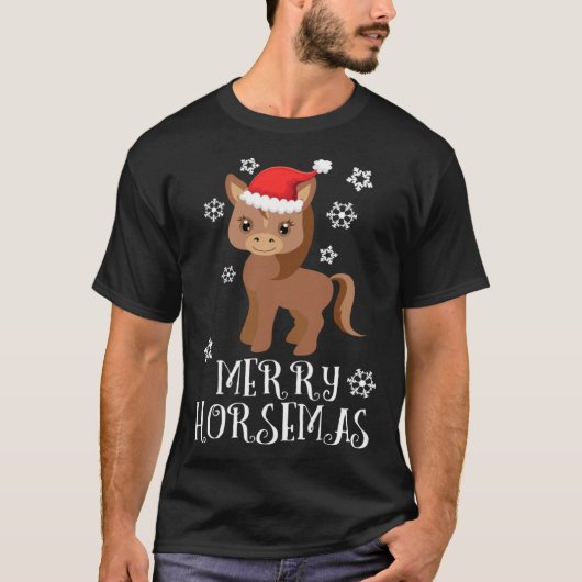Cute Horse & Santa hat Horse  Equestrian Christmas Tシャツ (正面)