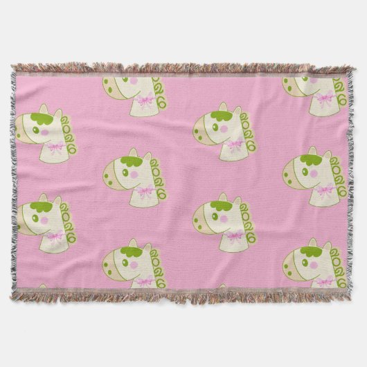 Cute Horses Chinese New Year 2026 Lucky  スローブランケット (正面)