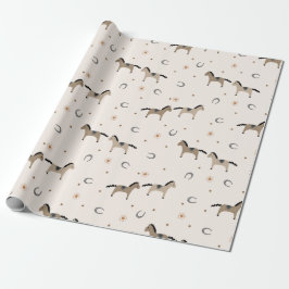 Cute Horses & Horseshoes Kids Birthday Light Beige ラッピングペーパー