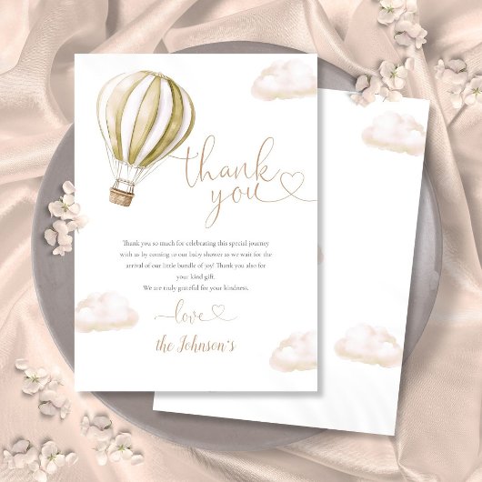 Cute Hot Air Balloon Baby Shower サンキューカード