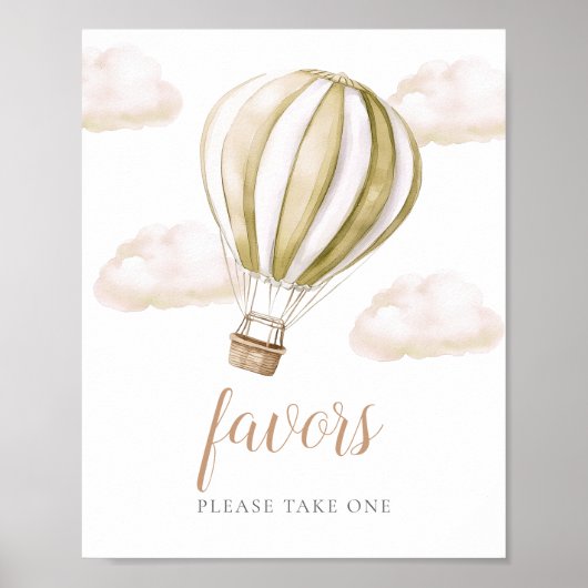 Cute Hot Air Balloon Baby Shower Favors Sign ポスター (正面)