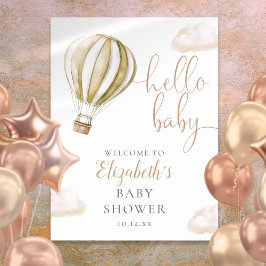 Cute Hot Air Balloon Baby Shower Welcome Sign ポスター