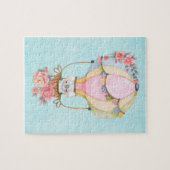 Cute Hot Air Balloon with Bear Watercolor  ジグソーパズル (横)
