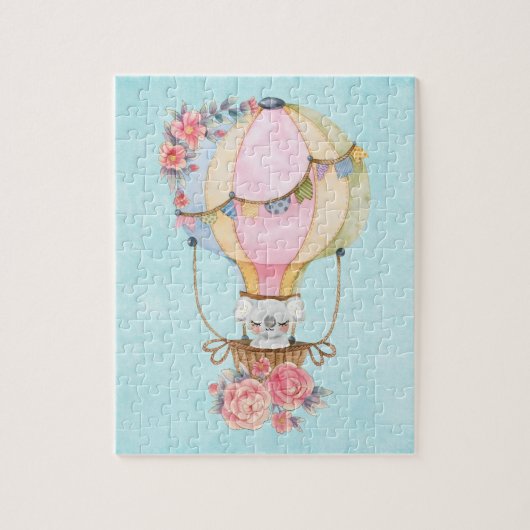 Cute Hot Air Balloon with Bear Watercolor  ジグソーパズル (縦)