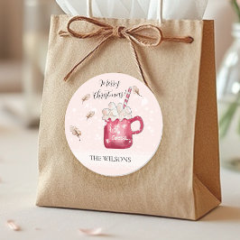 Cute Hot Cocoa Holiday Illustration ラウンドシール