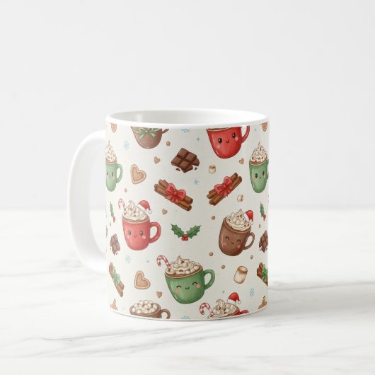 Cute Hot Cocoa Pattern – Festive Illustrated Mugs コーヒーマグカップ (正面左)