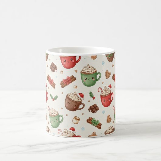 Cute Hot Cocoa Pattern – Festive Illustrated Mugs コーヒーマグカップ (中央)