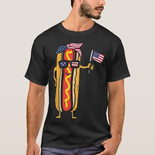Cute Hotdog Bun Sunglasses Happy 4th Of July Ameri Tシャツ (正面)