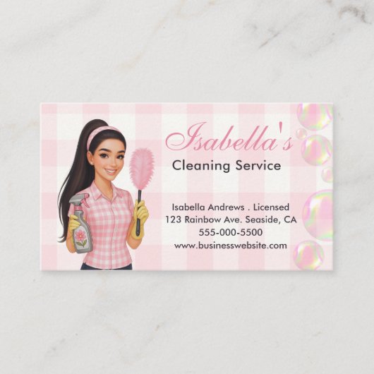 Cute House Cleaning Maid Housekeeping Service 名刺 (正面)