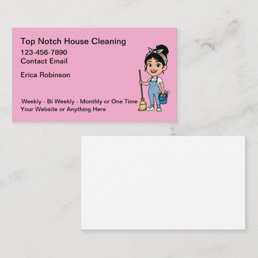Cute House Cleaning Maid Service Business Cards 名刺 (正面/裏面)