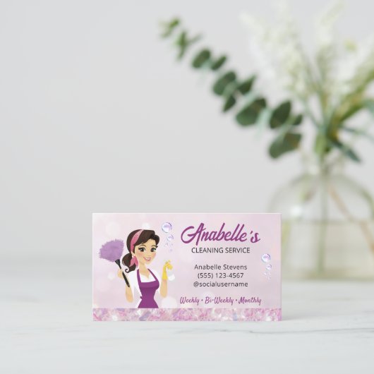 Cute House Cleaning Service Maid QR Code 名刺 (スタンド正面)