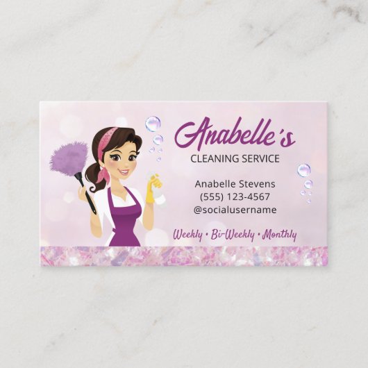 Cute House Cleaning Service Maid QR Code 名刺 (正面)