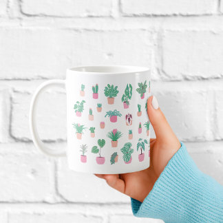 Cute Houseplant Pattern with Minimalist Potted Pla コーヒーマグカップ