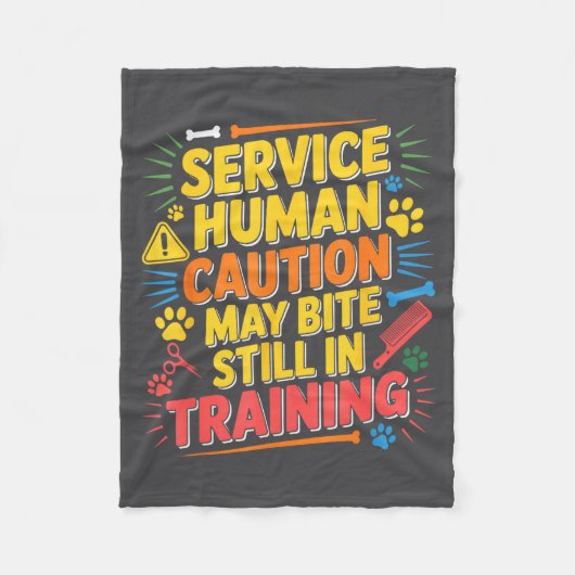 Cute Human Caution Service May Still Bite Training フリースブランケット (正面)