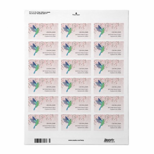 Cute Hummingbird Cherry Blossom  ラベル (フルシート)