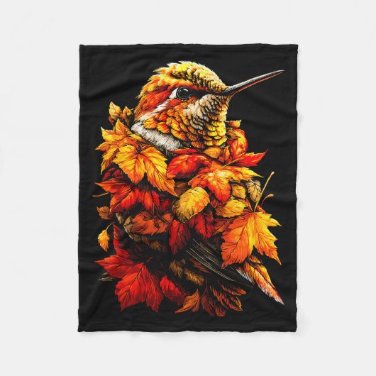 Cute Hummingbird Fall Leaves Forest Vibes Autumn A フリースブランケット (正面)