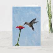 Cute Hummingbird Hovering on Pink Flower Note Card カード (正面)