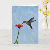 Cute Hummingbird Hovering on Pink Flower Note Card カード (黄色い花)