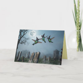 Cute Hummingbird Witch Halloween Card シーズンカード